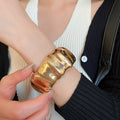 European American Style Alloy Open Bangle With Glossy Wrinkled Texture Minimalist Round Jewelry view 3