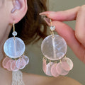 Vacation Style Geometric Round Shell Zircon Tassel Drop Earrings With Mother Of Pearl view 3