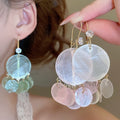 Vacation Style Geometric Round Shell Zircon Tassel Drop Earrings With Mother Of Pearl view 1