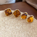 French Court Style Irregular Geometric Resin Rhombus Stud Earrings Maillard Niche Design view 3