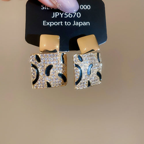 18K Gold Plated Copper Square Zircon Vintage Court Style Drop Earrings With Silver Posts