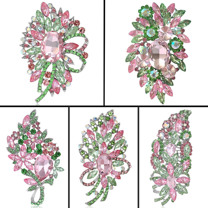 Pink Green Crystal Glass Brooch Pin For Fresh Forest Style Apparel