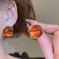 Vintage Maillard Style Wrinkled Resin Geometric Round Stud Earrings For Women view 4