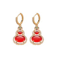 14K Gold Plated Zircon Resin Oval Gourd Pendant Drop Earrings New Chinese Light Luxury Jewelry view 5