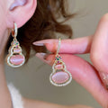 14K Gold Plated Zircon Resin Oval Gourd Pendant Drop Earrings New Chinese Light Luxury Jewelry view 3