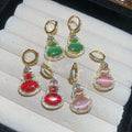 14K Gold Plated Zircon Resin Oval Gourd Pendant Drop Earrings New Chinese Light Luxury Jewelry view 2
