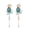 Silver Needle Zircon Pearl Resin Knitted Flower Drop Earrings Chic Floral Jewelry view 5