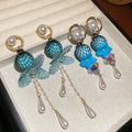 Silver Needle Zircon Pearl Resin Knitted Flower Drop Earrings Chic Floral Jewelry view 2
