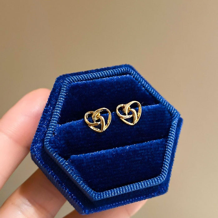 Alloy Heart Stud Earrings With Silver Pins Minimalist European American Style Women's Jewelry