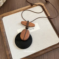 Vintage Ethnic Wood Bead Round Oval Shell Pendant Sweater Necklace With Geometric Design view 4