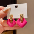 Alloy Enamel Hollow Diamond Contrast Color Drop Earrings With Silver Needles For Women view 4