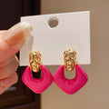 Alloy Enamel Hollow Diamond Contrast Color Drop Earrings With Silver Needles For Women view 2