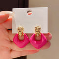Alloy Enamel Hollow Diamond Contrast Color Drop Earrings With Silver Needles For Women view 3