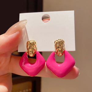 Alloy Enamel Hollow Diamond Contrast Color Drop Earrings With Silver Needles For Women