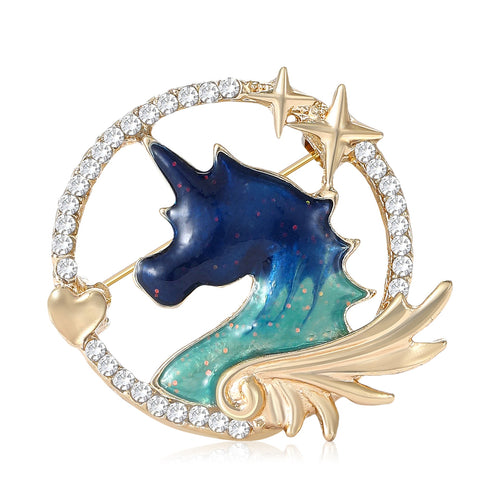 Alloy Rhinestone Enamel Unicorn Brooch Pin For Fashion Accessories