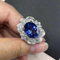 Korean Flower Rose Ring For Women, Oval Faux Sapphire Court Style Statement Jewelry view 2