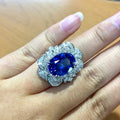 Korean Flower Rose Ring For Women, Oval Faux Sapphire Court Style Statement Jewelry view 3