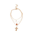 Court Style Acrylic Pearl Cross Pendant Crystal Choker Necklace For Women view 5