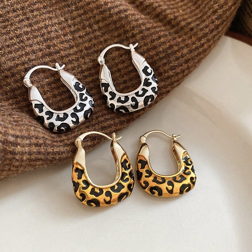 Vintage Maillard Alloy Leopard Print Enamel Square Clip On Drop Earrings For Women