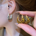Vintage Maillard Alloy Leopard Print Enamel Square Clip On Drop Earrings For Women view 2