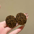 Maillard Style Flocked Leopard Print Geometric Diamond Round Silver Stud Earrings view 3