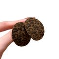 Maillard Style Flocked Leopard Print Geometric Diamond Round Silver Stud Earrings view 5