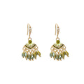 Luxury Ethnic Fan Shaped Alloy Rhinestone Green Crystal Beaded Tassel Chandelier Stud Earrings view 5