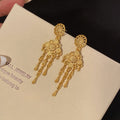 Vintage Luxury Gold Alloy Flower Hollow Filigree Tassel Drop Women's Fashion Earrings view 4