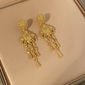 Vintage Luxury Gold Alloy Flower Hollow Filigree Tassel Drop Women's Fashion Earrings view 2