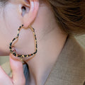 Metal Leopard Print Heart Hoop Earrings With Silver Posts Trendy European Style Jewelry view 3