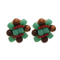Vintage Ethnic Resin And Wood Bead Woven Stud Earrings With Geometric Round Design view 5