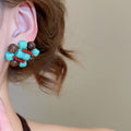 Vintage Ethnic Resin And Wood Bead Woven Stud Earrings With Geometric Round Design view 3