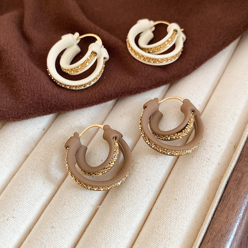 18K Gold Plated Copper Double Layer Round Pendant Drop Earrings Vintage Geometric Ear Jewelry