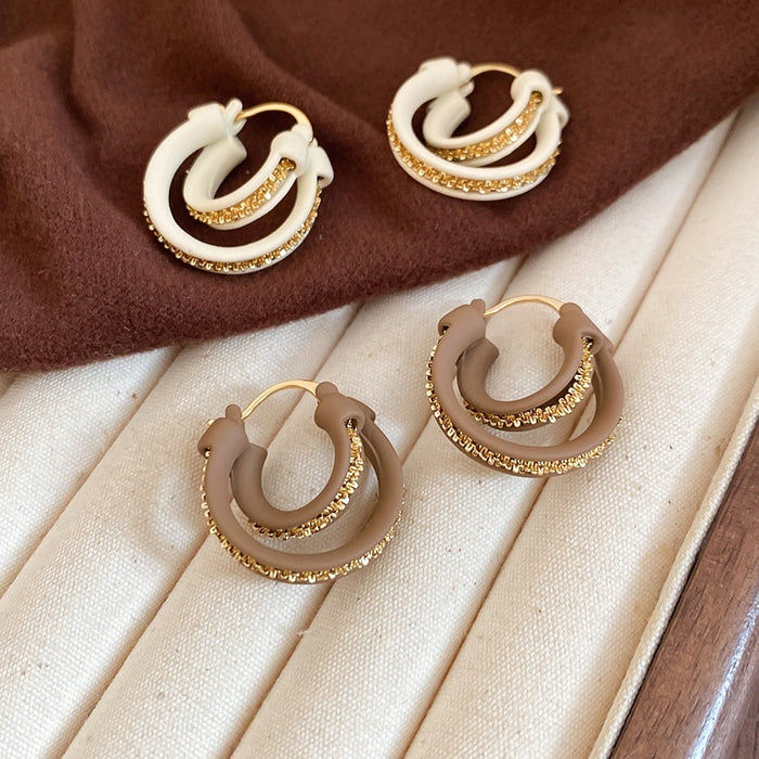 18K Gold Plated Copper Double Layer Round Pendant Drop Earrings Vintage Geometric Ear Jewelry