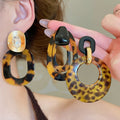 Vintage Maillard Leopard Print Acrylic Resin Round Stud Earrings With Silver Pins view 2