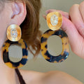 Vintage Maillard Leopard Print Acrylic Resin Round Stud Earrings With Silver Pins view 4