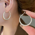 Matte Frosted Copper Hoop Earrings With Round Pendant And Silver Needle Posts view 4