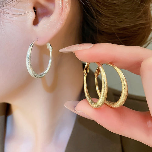 Matte Frosted Copper Hoop Earrings With Round Pendant And Silver Needle Posts