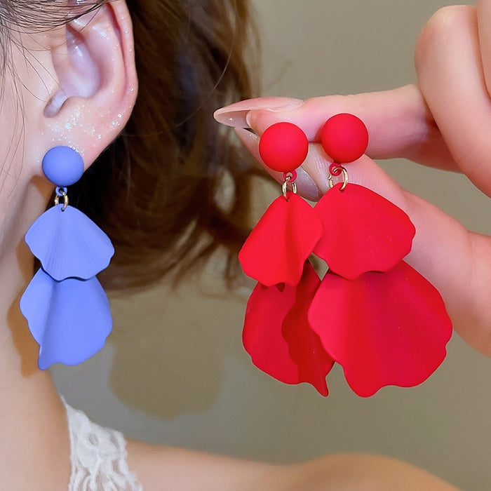 Painted Iron Petal Tassel Drop Earrings With Silver Needle Floral Resort Style For Women