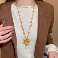 Court Style Alloy Pearl Beaded Crystal Flower Pendant Sweater Necklace For Women view 3