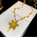 Court Style Alloy Pearl Beaded Crystal Flower Pendant Sweater Necklace For Women view 4