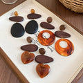 Vintage Ethnic Resin Wood Heart Teardrop Round Pendant Drop Earrings With Silver Pins view 3