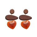 Vintage Ethnic Resin Wood Heart Teardrop Round Pendant Drop Earrings With Silver Pins view 5
