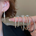 Luxury Copper Hoop Earrings With Sparkling Rhinestone Round Pendant For Women view 1