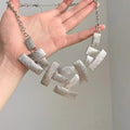 Metallic Alloy Geometric Square Textured Pendant Sweater Necklace For Women view 1
