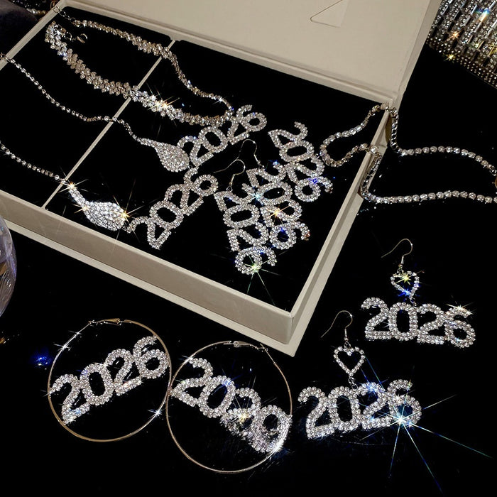 Sparkling Rhinestone Round 2026 Pendant Earrings Necklace Jewelry Set Copper Light Luxury Choker