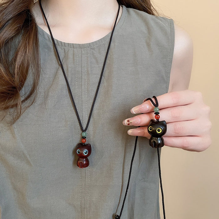 Braided Cord Glass Crystal Cartoon Character Pendant Necklace Vacation Style Choker