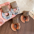 Ethnic Vintage Geometric Wood And Printed Resin Round Pendant Drop Earrings With Silver Pins view 2