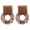 Ethnic Vintage Geometric Wood And Printed Resin Round Pendant Drop Earrings With Silver Pins view 5