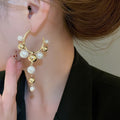 Court Style Geometric C-Shaped Hoop Earrings With Faux Pearl Tassel And Silver Posts view 3